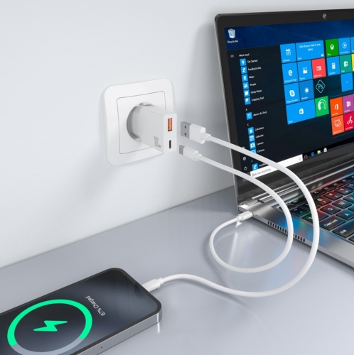 CARREGADOR ULTRA FINO GaN 30W 1xUSB-C PD3,0 QC4,0 1xUSB-A QC3,0 AISENS A110-1002
