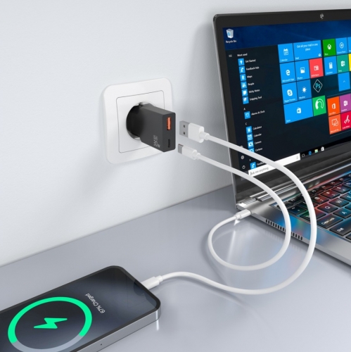 CARREGADOR ULTRA FINO GaN 30W 1xUSB-C PD3,0 QC4,0 1xUSB-A QC3,0 PRETO AISENS A110-1005
