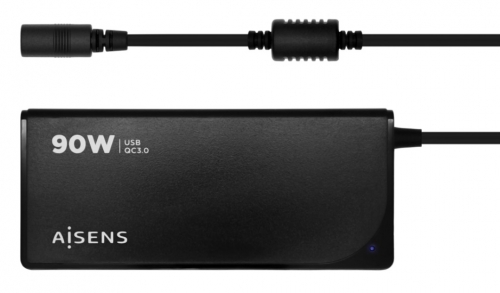 Carregador universal automático multivoltagem de 90 W para laptops com 12 conectores + USB-A QC 3.0 Aisens ASLC-90WAUTO-BK