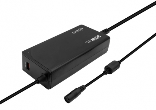 Carregador universal automático multivoltagem de 90 W para laptops com 12 conectores + USB-A QC 3.0 Aisens ASLC-90WAUTO-BK