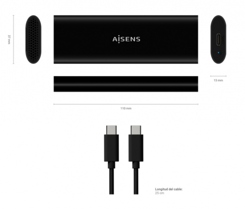 CAIXA EXTERNA M,2 (NGFF) ASM2-014B SATA NVME A USB3,1 GEM2 AISENS ASM2-014B