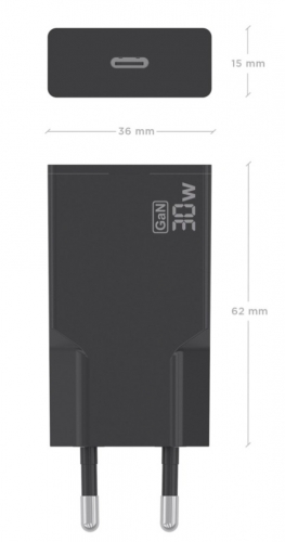CARREGADOR ULTRA FINO GaN 30W 1xUSB-C PD3,0 PRETO AISENS A110-1004