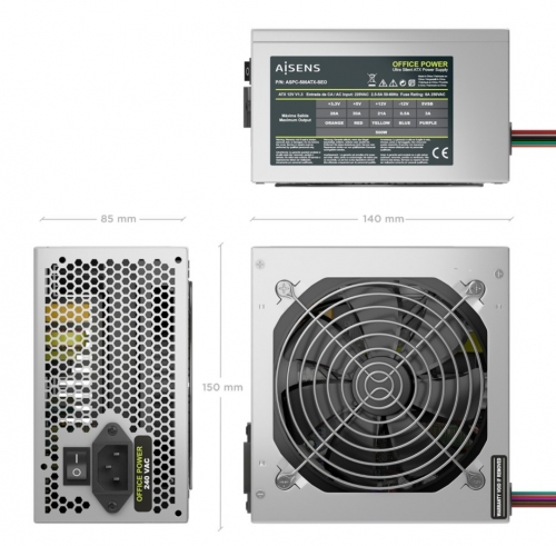 Fonte de alimentação ATX OEM de 500 W, prata Aisens ASPC-500ATX-SEO