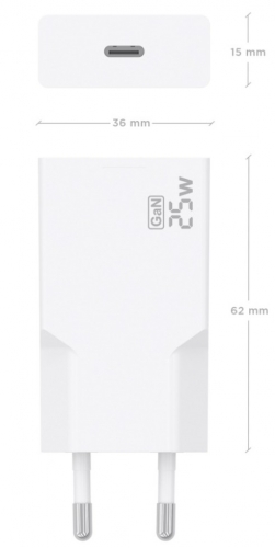 Carregador GaN ultrafino de 25 W, 1x USB-C PD3.0, branco Aisens A110-0999