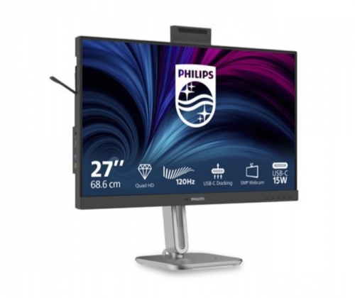 Monitor Profissional Philips 27B2U4601H/00, 27" IPS QHD, 120 Hz, USB-C, Webcam Windows Hello, HDMI e DisplayPort – Série 4000
