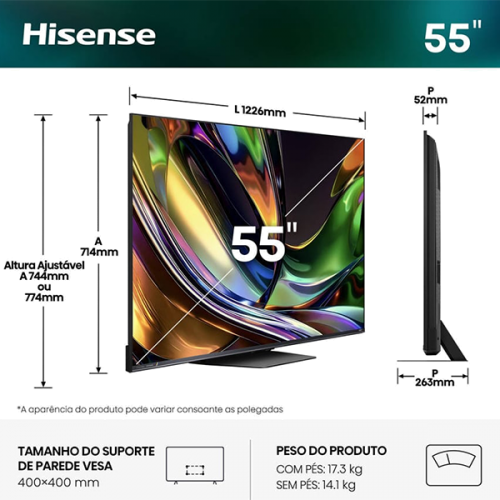 SMART TV HISENSE RGB-MINILED TV 55" 4K UHD VIDAA 85UR9S