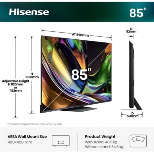 TV HISENSE 85UR9S - RGB-MINILED TV 85" 4K UHD SMART TV VIDAA 