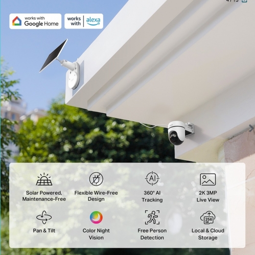 Câmara de Segurança Inteligente Wi-Fi Exterior Pan/Tilt + Painel Solar TP-LINK TC90G KIT