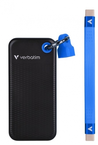 Disco externo Verbatim SSD de bolso Chaveiro com cabo de conexão 128 GB Preto/Azul , 32433