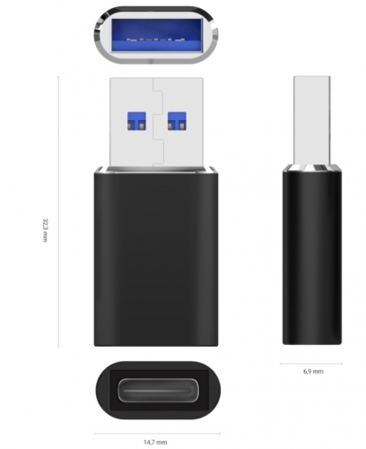 Adaptador Mini USB 3.2 Gen2 / USB 2.0 3A, Tipo USB-C/HA/M, Preto Aisens A108-0678