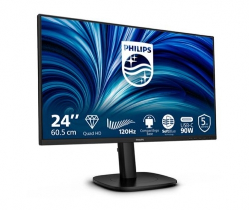 Monitor Profissional Philips 24B2U3601/00, 23,8" IPS QHD, 120 Hz, USB-C 90 W, HDMI, DisplayPort, Colunas, Pivot