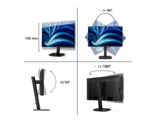 Monitor Profissional Philips 24B2U3601/00, 23,8" IPS QHD, 120 Hz, USB-C 90 W, HDMI, DisplayPort, Colunas, Pivot
