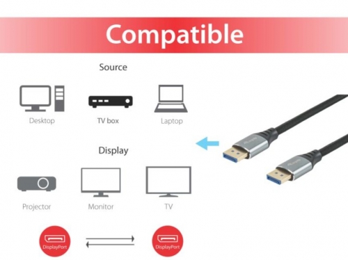 Cabo DisplayPort 2.1 Premium EQUIP 119282, DisplayPort Macho para Macho, 2,0 m