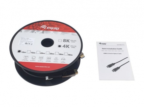 Cabo óptico ativo HDMI 2.0 EQUIP 119439, HDMI macho para macho, 4K 60Hz, 20m, preto