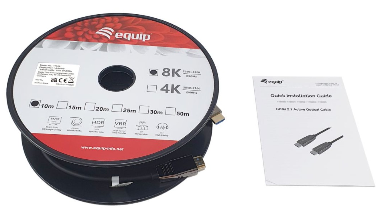 Cabo Óptico Ativo EQUIP DisplayPort 1.4 M/M – 20 m, 8K/60 Hz - 119442