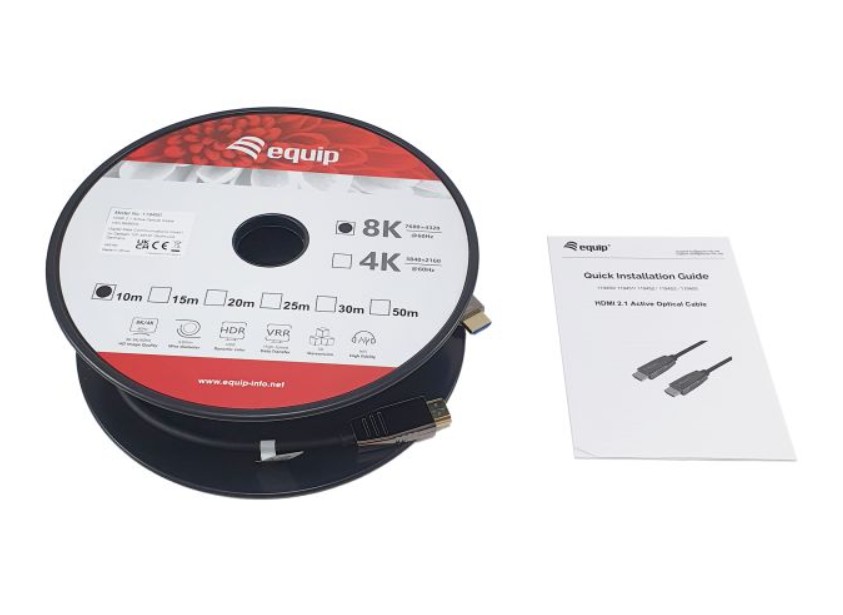 Cabo óptico ativo HDMI 2.1 EQUIP 119451, HDMI macho para macho, 8K 60Hz, 48Gbps, 15m, preto