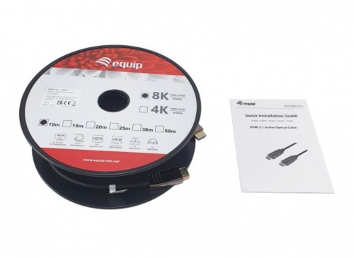 Cabo óptico ativo HDMI 2.1 EQUIP 119451, HDMI macho para macho, 8K 60Hz, 48Gbps, 15m, preto