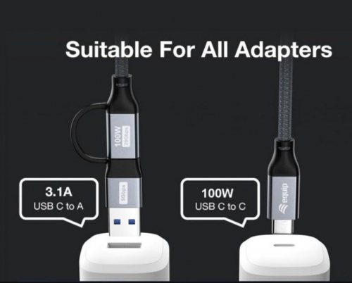 Cabo USB 3.2 Gen 2x2 2 em 1 EQUIP 128432, USB-C macho para USB-C macho com adaptador USB-A, 2,0 m