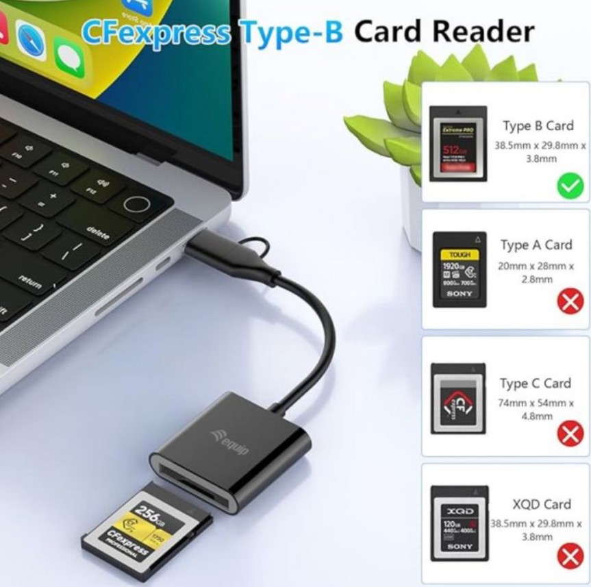Leitor de cartão CFexpress tipo B EQUIP 245461, USB-C e USB-A, USB 3.2 Gen 2