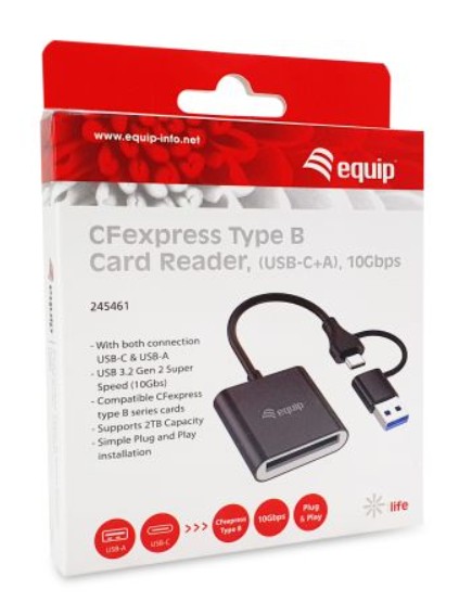 Leitor de cartão CFexpress tipo B EQUIP 245461, USB-C e USB-A, USB 3.2 Gen 2