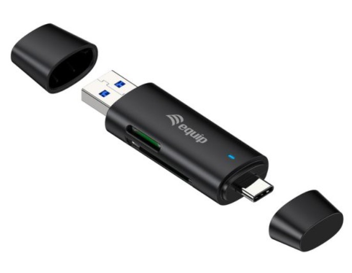 Leitor de cartão com conector duplo EQUIP 245462, USB-C e USB-A, SD/MicroSD até 2 TB