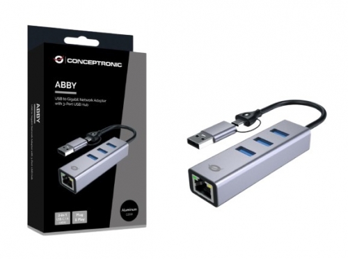 Adaptador de Rede CONCEPTRONIC ABBY25G – Gigabit Ethernet e Hub USB