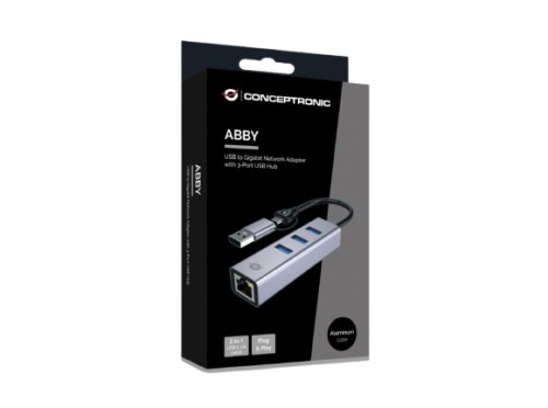 Adaptador de Rede CONCEPTRONIC ABBY25G – Gigabit Ethernet e Hub USB