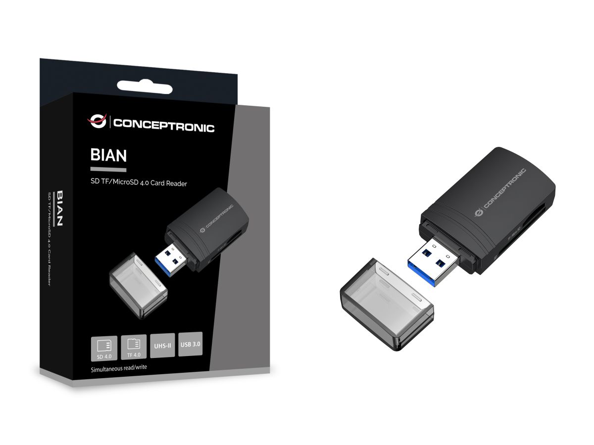 Leitor de Cartões Conceptronic BIAN06B USB 3.0 – SD / SDHC / SDXC / MicroSD / TF Preto