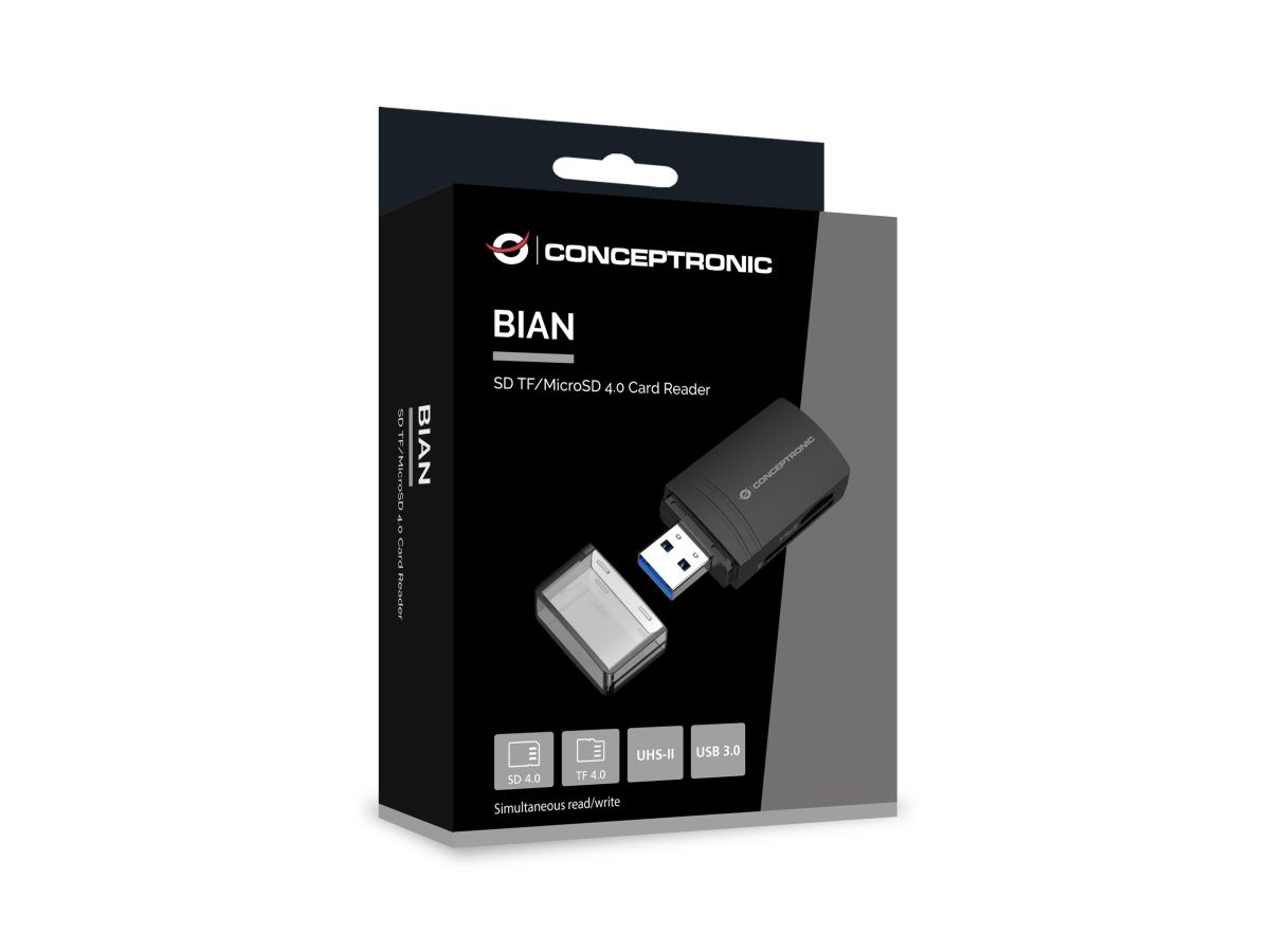 Leitor de Cartões Conceptronic BIAN06B USB 3.0 – SD / SDHC / SDXC / MicroSD / TF Preto