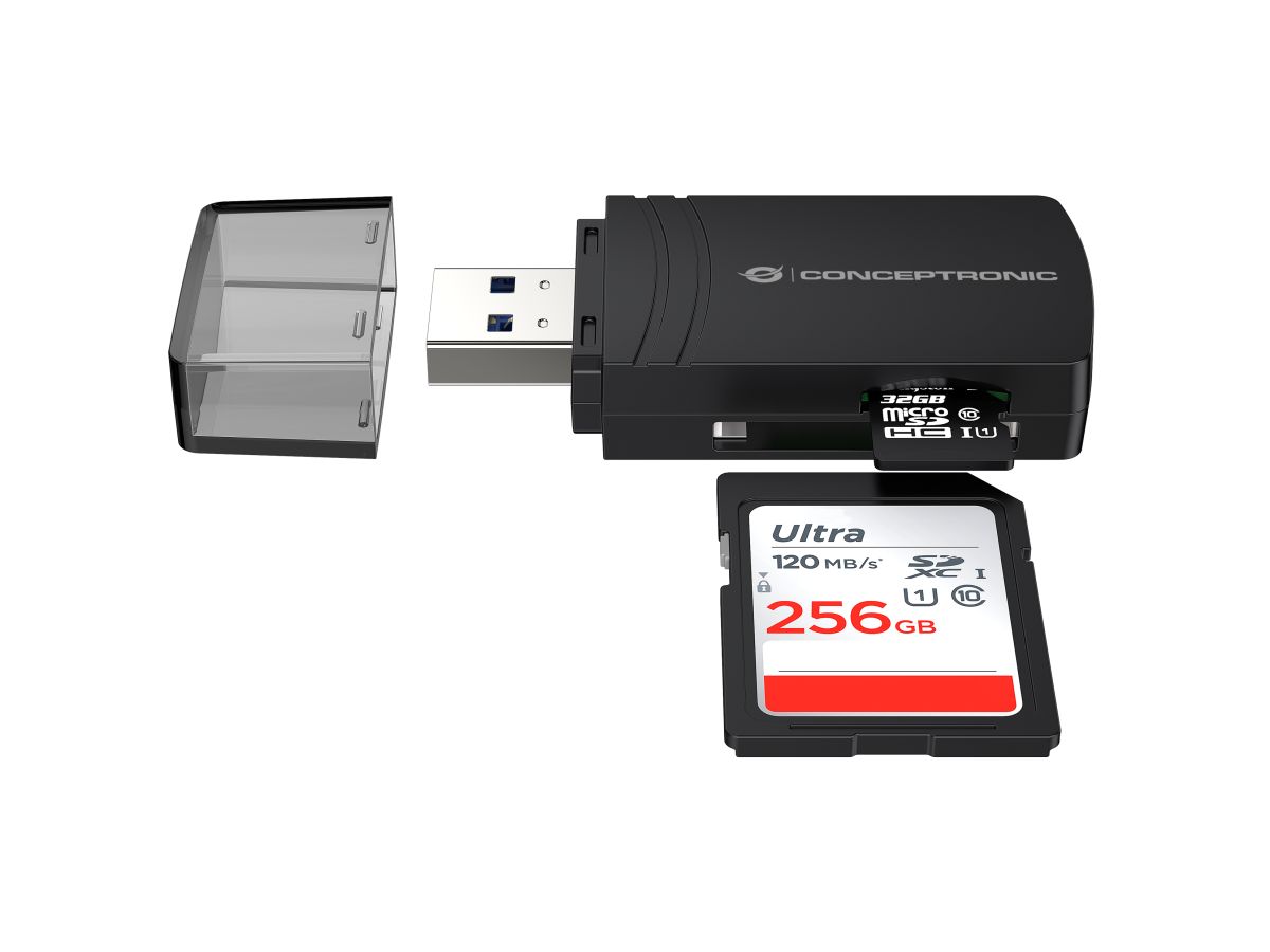 Leitor de Cartões Conceptronic BIAN06B USB 3.0 – SD / SDHC / SDXC / MicroSD / TF Preto