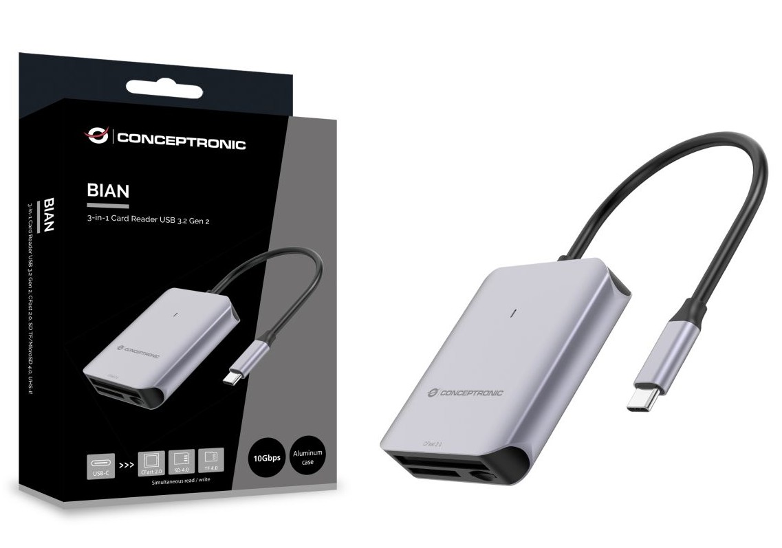 Leitor de cartões USB-C 3 em 1 CONCEPTRONIC BIAN09G