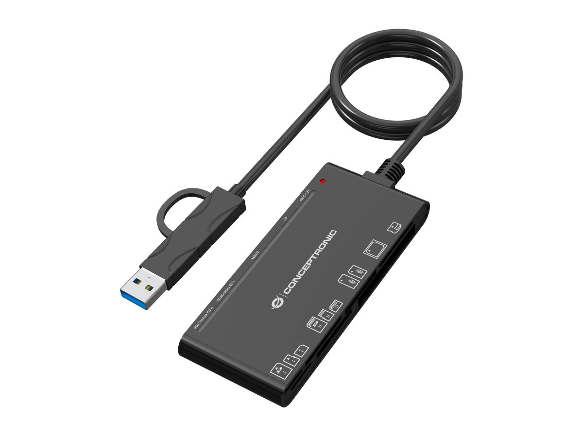 Leitor de Cartões Conceptronic BIAN10B 7-em-1 USB 3.0 / USB-C Preto