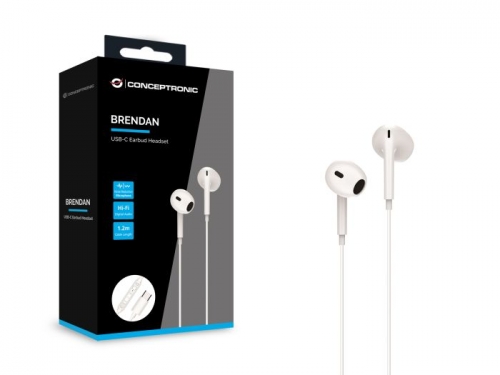 Auriculares USB-C Conceptronic Branco com Microfone - BRENDAN02W