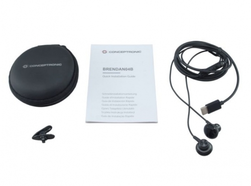 Auriculares Intra-Auriculares Conceptronic BRENDAN04B – USB-C, Microfone Integrado, Controlo no Cabo, 1,2 m, Preto