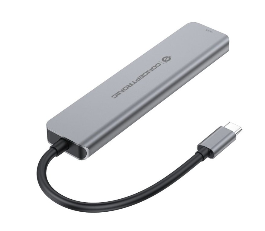 Docking Station Conceptronic DONN33G 6-em-1 USB-C HDMI 4K, USB-A, USB-C e Power Delivery 100W Cinzento