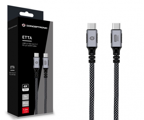Cabo USB-C ETTA07B12 USB 3.2 Gen 2x2, USB-C macho para USB-C macho, 1,2 m CONCEPTRONIC ETTA07B12