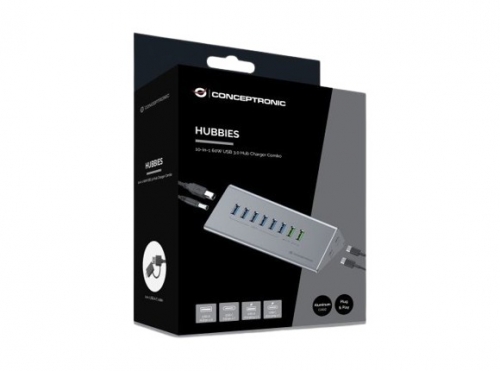 Hub Conceptronic HUBBIES18G - USB 3.0 10-em-1 60W com USB-A e USB-C