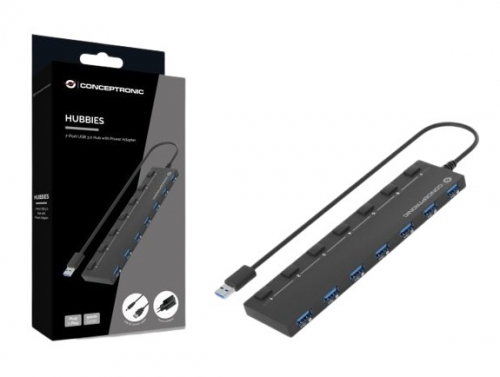 Hub Conceptronic HUBBIES19BP - USB 3.0 de 7 Portas com Alimentação Externa