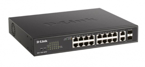 Switch 18 Portas D-Link DGS 1100-18PV2 nteligente 16 x 10/100/1000 (PoE+) + 2 x combo Gigabit SFP