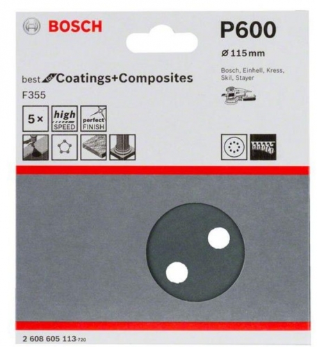 Folha de lixa F355 (5 unidades) BOSCH 2608605116