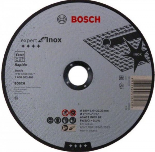 Disco de corte reto "Expert for Inox - Rapido" AS 46 T INOX BF 150x22,23mm 10un BOSCH 2608603405
