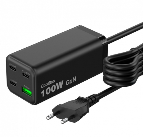 Carregador Portátil ChargeMaster 4 Pro USB / 100W / GaN COOLBOX COO-CUP-100C3AB