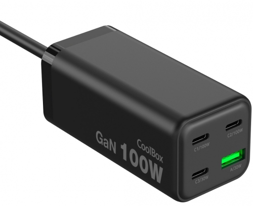 Carregador Portátil ChargeMaster 4 Pro USB / 100W / GaN COOLBOX COO-CUP-100C3AB