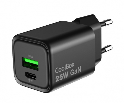 Carregador USB de 25 W com tecnologia GaN preto COOLBOX COO-CUP-25CA-B