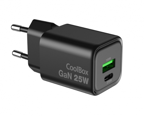 Carregador USB de 25 W com tecnologia GaN preto COOLBOX COO-CUP-25CA-B