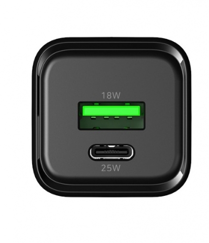 Carregador USB de 25 W com tecnologia GaN preto COOLBOX COO-CUP-25CA-B