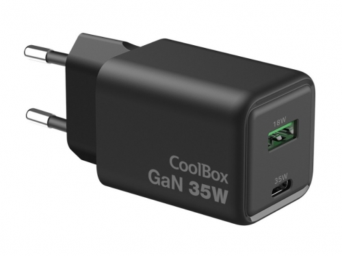 Carregador USB de 35 W com tecnologia GaN preto COOLBOX COO-CUP-35CA-B