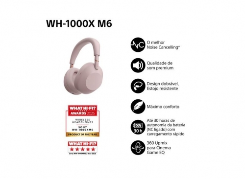 Auscultadores Noise Cancelling Bluetooth Sony WH-1000XM6P Rosa Areia , WH1000XM6P.CE7
