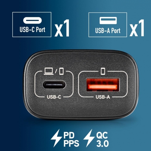 Carregador de Parede 45W USB-C + USB-A NGS EON 45W BLACK-B2C