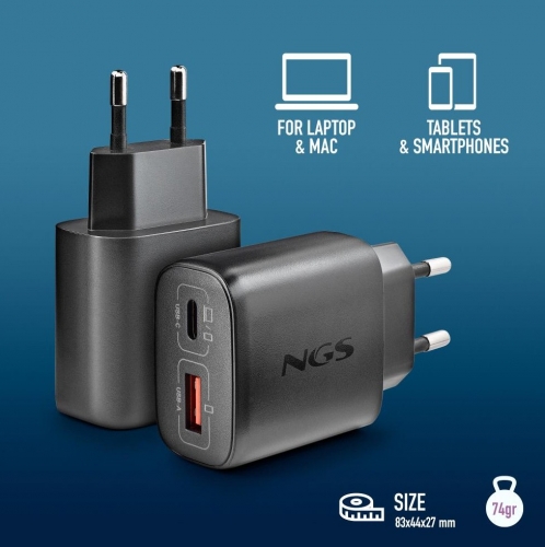 Carregador de Parede 45W USB-C + USB-A NGS EON 45W BLACK-B2C